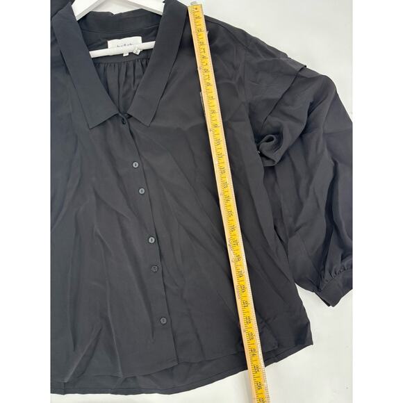 Ba&sh Button Up Shirt Womens Small Black Long Sleeves 100% Silk Collared V Neck - Picture 15 of 16